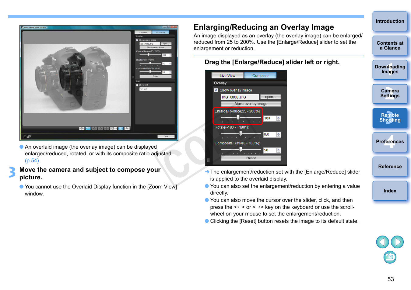 Enlarging/reducing an overlay image, Cop y | Canon EOS Rebel T5i 18-55mm IS STM Lens Kit User Manual | Page 54 / 110