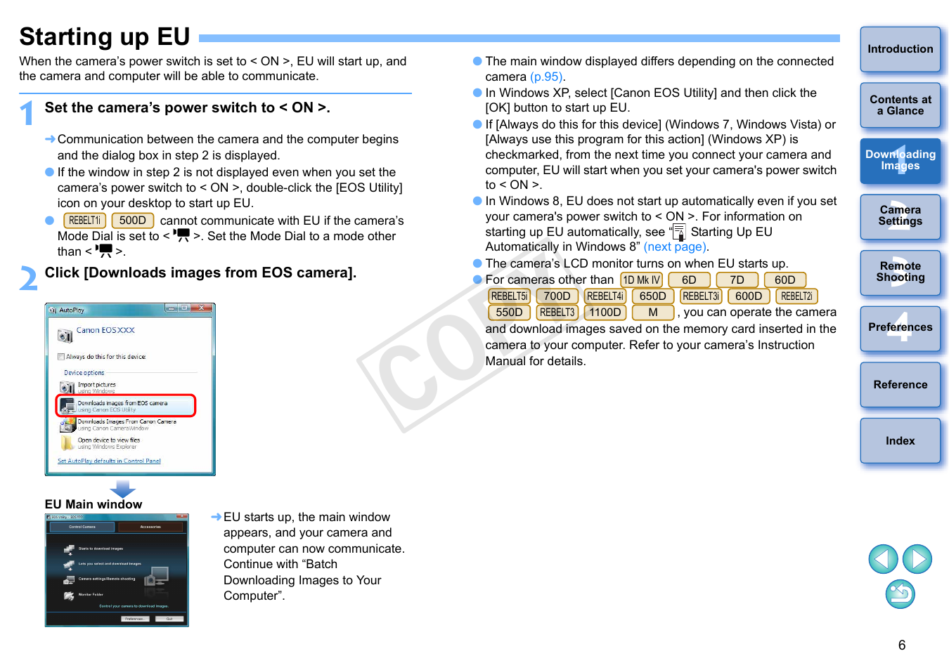 Starting up eu, Cop y | Canon EOS Rebel T5i 18-55mm IS STM Lens Kit User Manual | Page 7 / 110