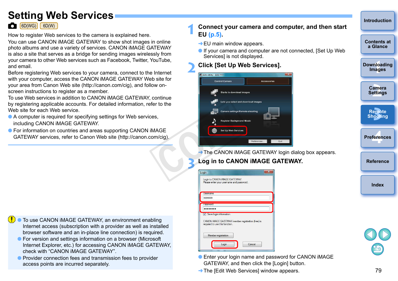 Setting web services, P.79, Cop y | Canon EOS Rebel T5i 18-55mm IS STM Lens Kit User Manual | Page 80 / 110