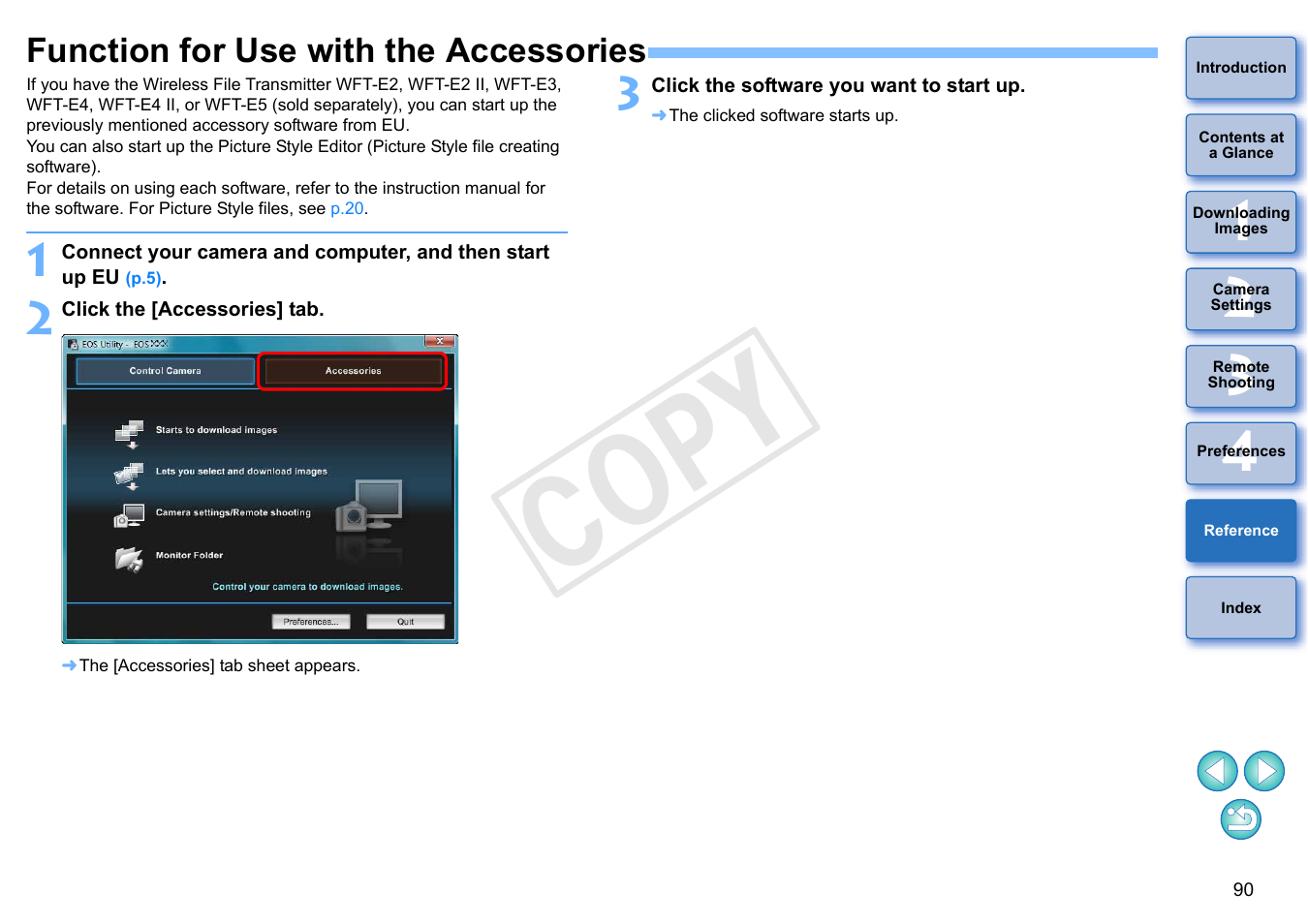 Function for use with the accessories, P.90, Cop y | Canon EOS Rebel T5i 18-55mm IS STM Lens Kit User Manual | Page 91 / 110