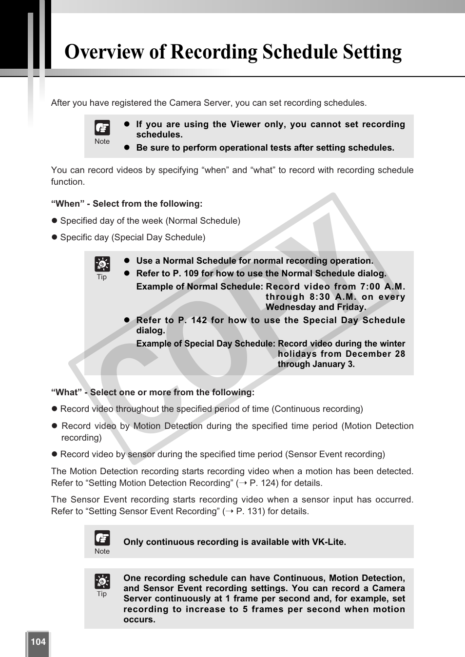 Cop y, Overview of recording schedule setting | Canon VB-C60 User Manual | Page 104 / 302