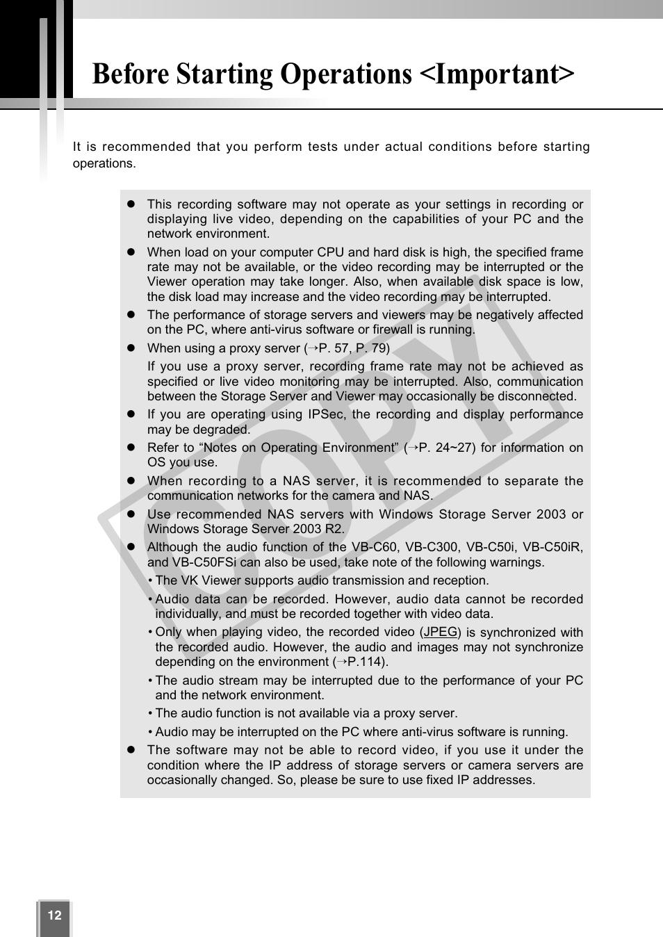 Cop y, Before starting operations <important | Canon VB-C60 User Manual | Page 12 / 302