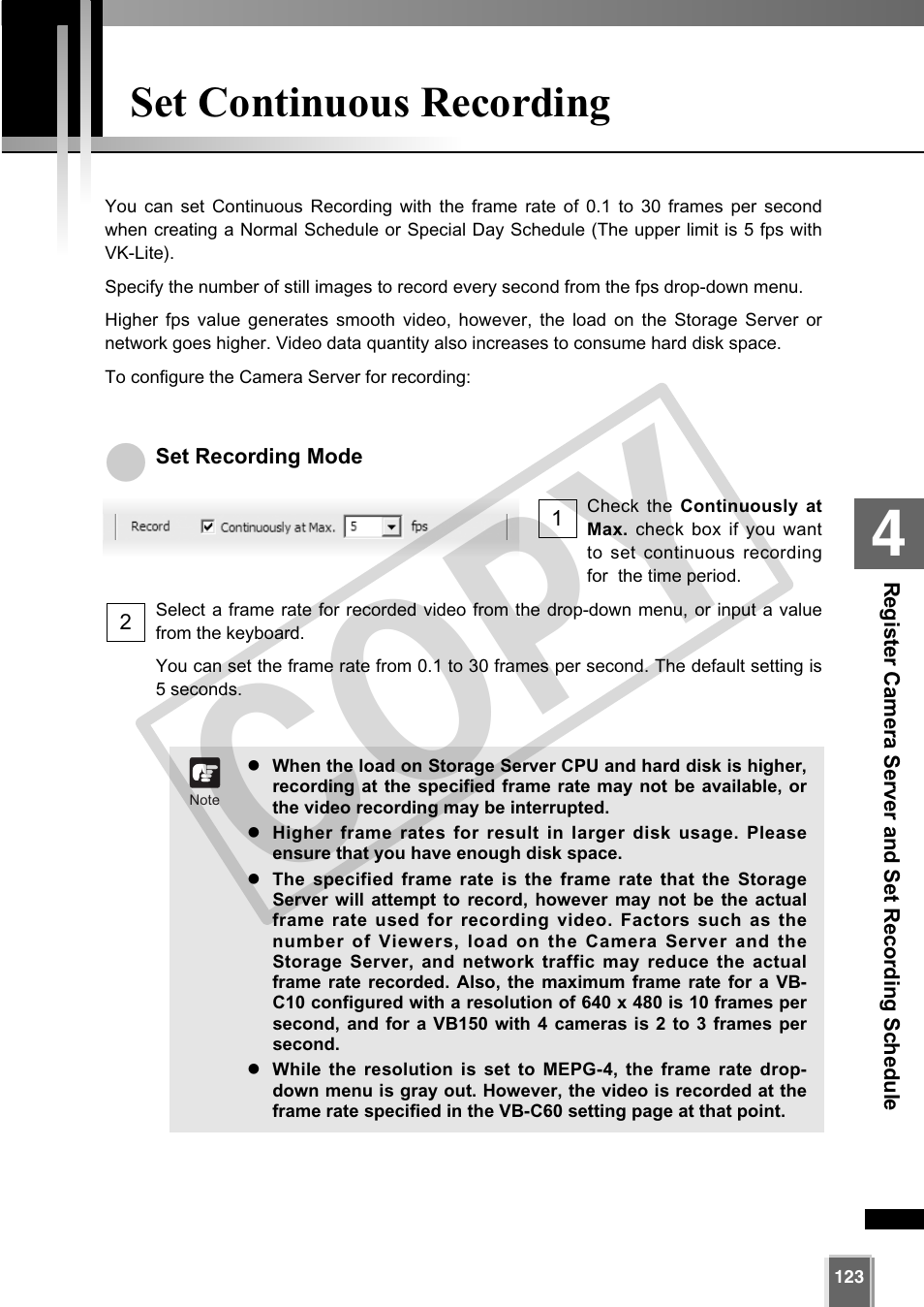 Cop y, Set continuous recording | Canon VB-C60 User Manual | Page 123 / 302