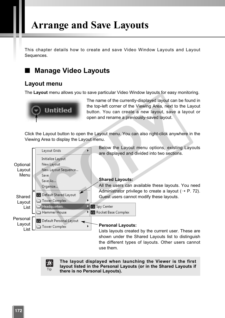 Cop y, Arrange and save layouts | Canon VB-C60 User Manual | Page 172 / 302