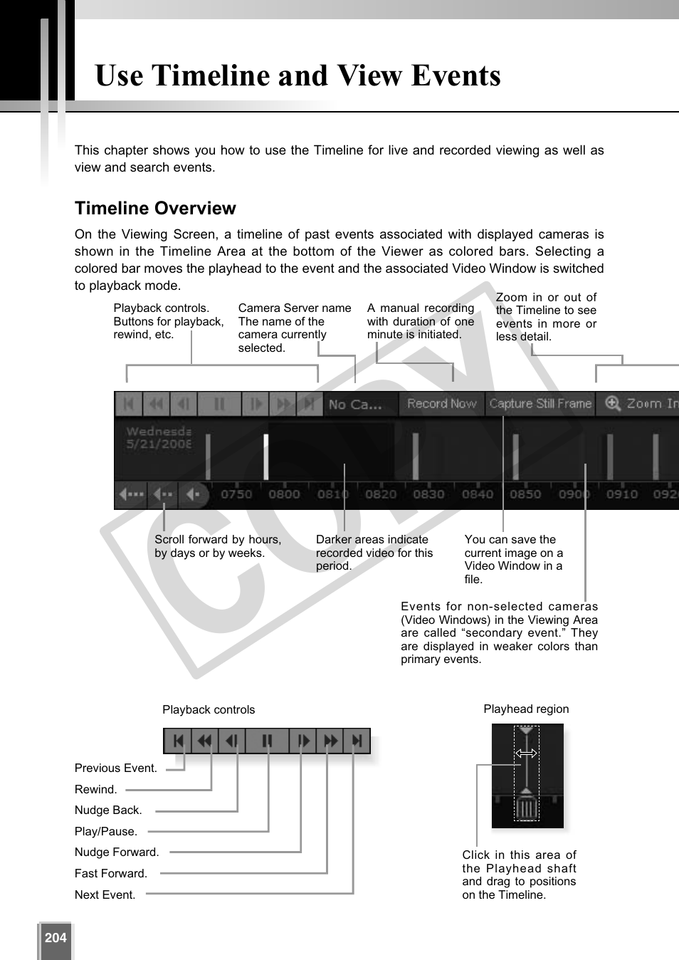 Cop y, Use timeline and view events | Canon VB-C60 User Manual | Page 204 / 302