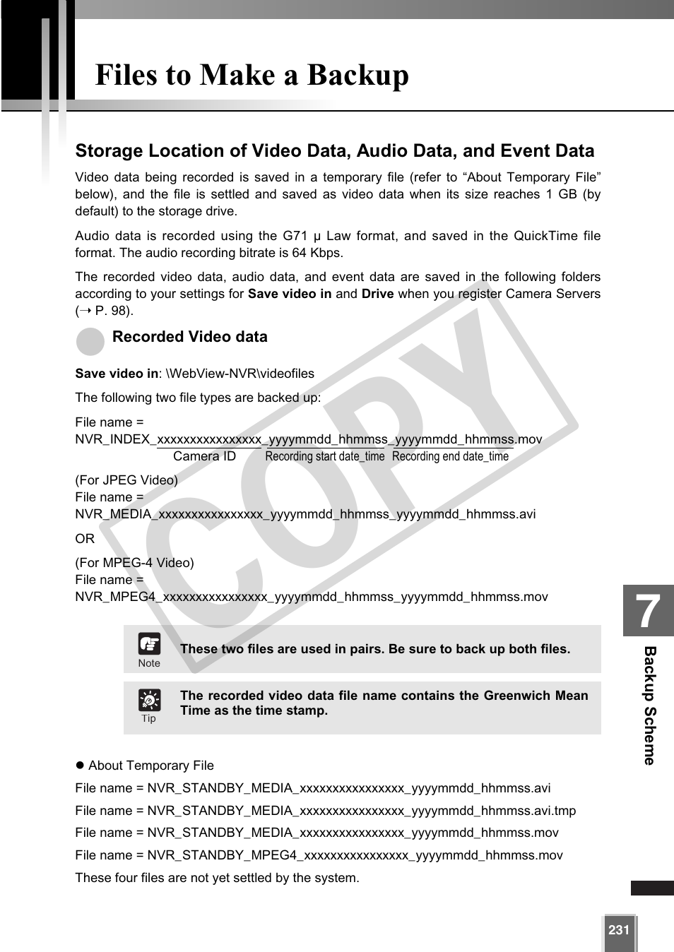 Cop y, Files to make a backup | Canon VB-C60 User Manual | Page 231 / 302