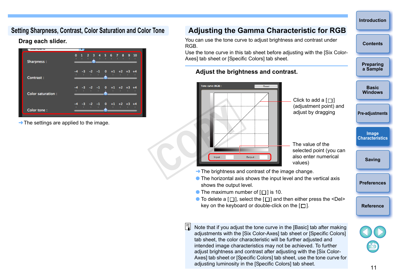 Adjusting the gamma characteristic for rgb, Characteristic for rgb, P.11) | Cop y | Canon EOS Rebel SL1 18-55mm IS STM Lens Kit User Manual | Page 12 / 22