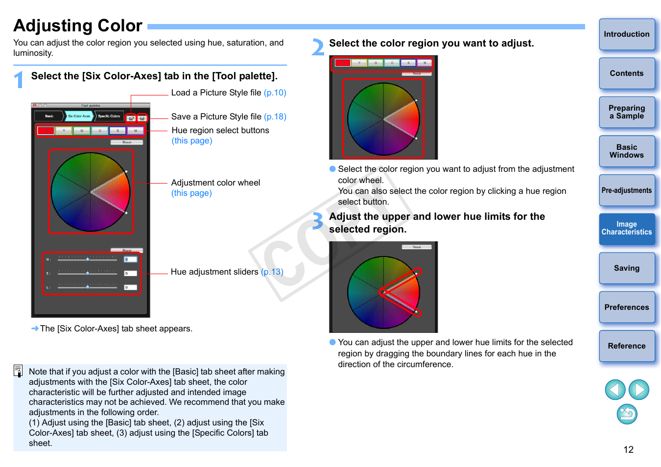 Adjusting color, P.12), C op y | Canon EOS Rebel SL1 18-55mm IS STM Lens Kit User Manual | Page 13 / 22