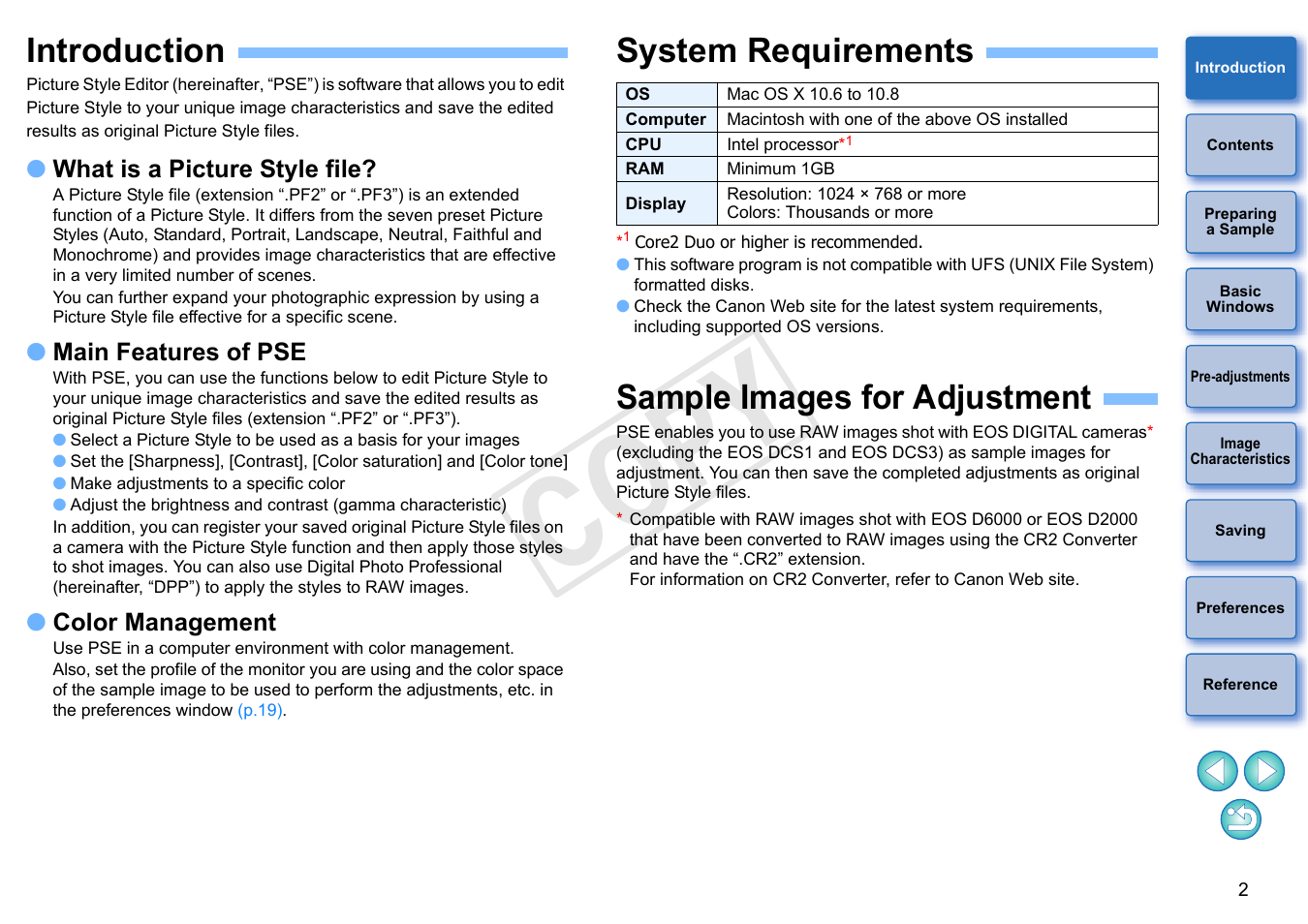 Introduction, System requirements, Sample images for adjustment | Cop y | Canon EOS Rebel SL1 18-55mm IS STM Lens Kit User Manual | Page 3 / 22