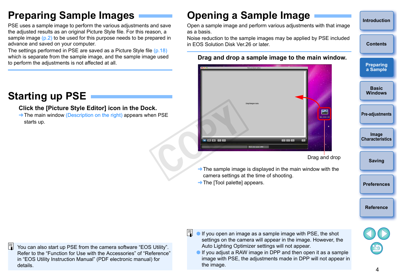 Preparing sample images, Starting up pse, Opening a sample image | Preparing, A sample, Cop y | Canon EOS Rebel SL1 18-55mm IS STM Lens Kit User Manual | Page 5 / 22