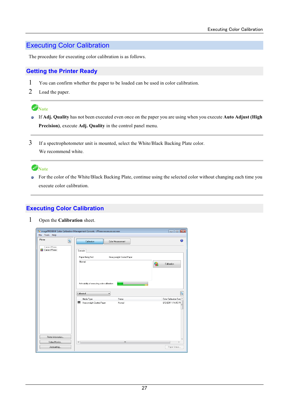 Executing color calibration, P.27) | Canon imagePROGRAF iPF6400 User Manual | Page 27 / 55