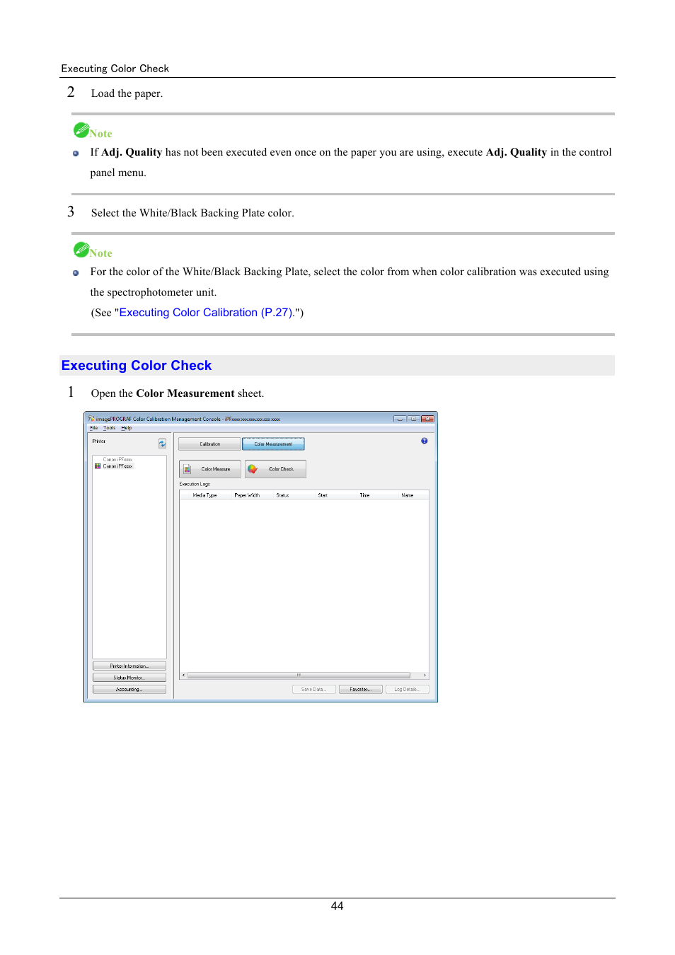 Executing color check | Canon imagePROGRAF iPF6400 User Manual | Page 44 / 55