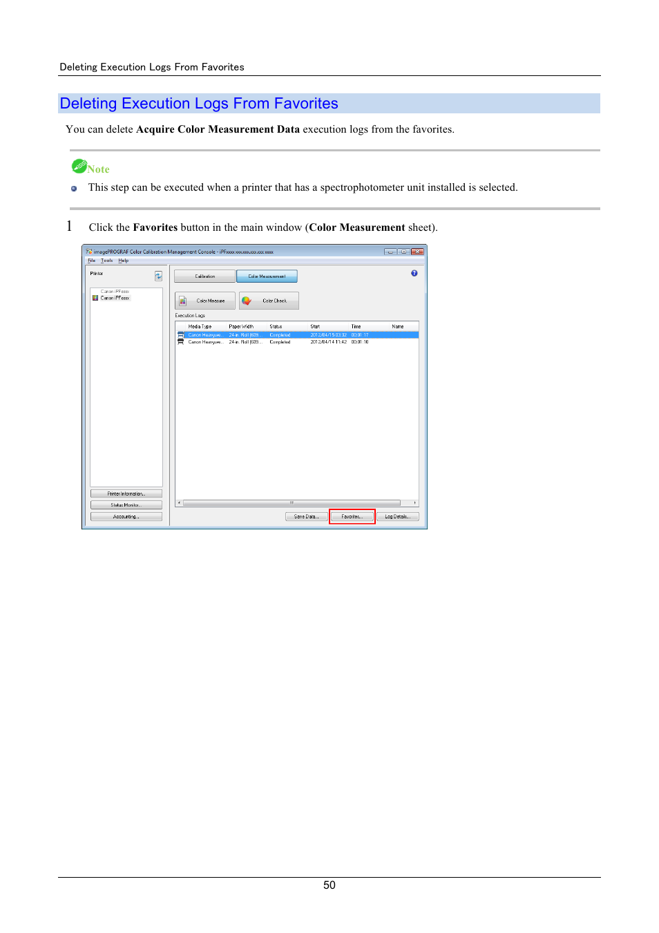 Deleting execution logs from favorites | Canon imagePROGRAF iPF6400 User Manual | Page 50 / 55