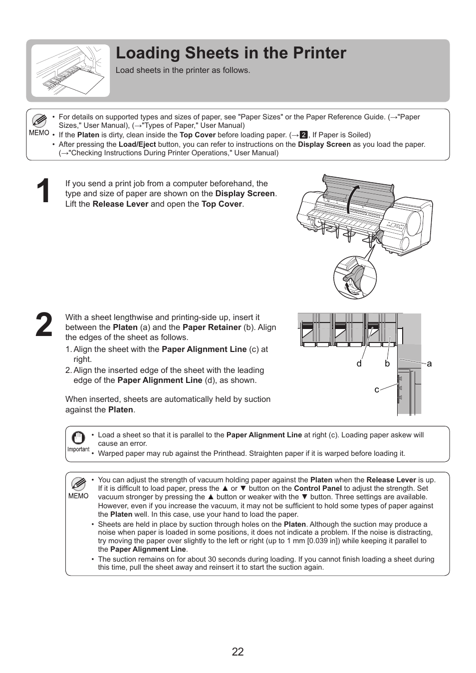 Loading sheets in the printer | Canon imagePROGRAF iPF825 User Manual | Page 22 / 48