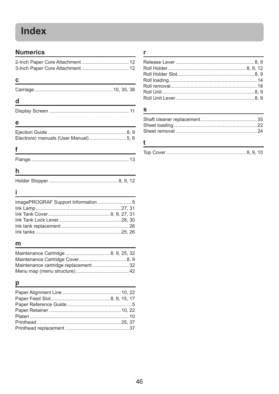 Index | Canon imagePROGRAF iPF825 User Manual | Page 46 / 48