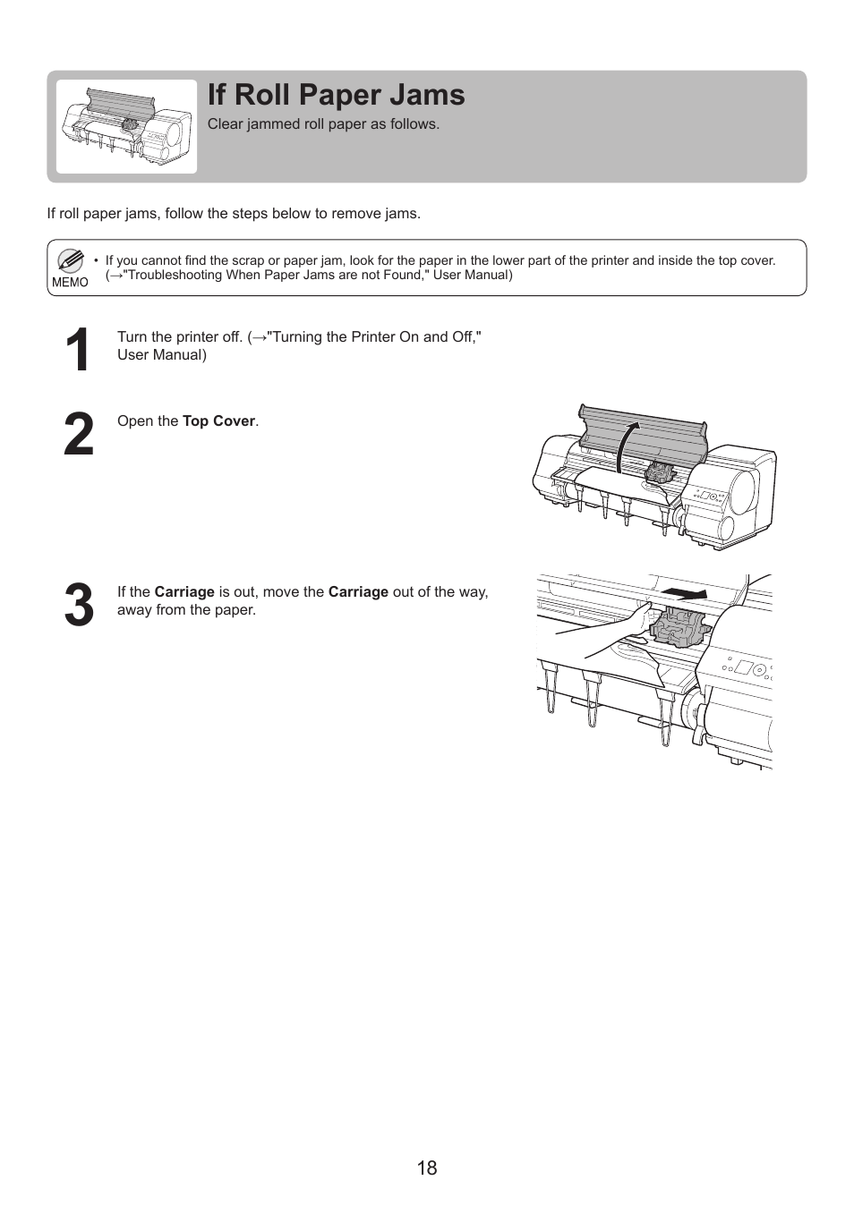 If roll paper jams | Canon imagePROGRAF iPF815 MFP M40 User Manual | Page 18 / 52