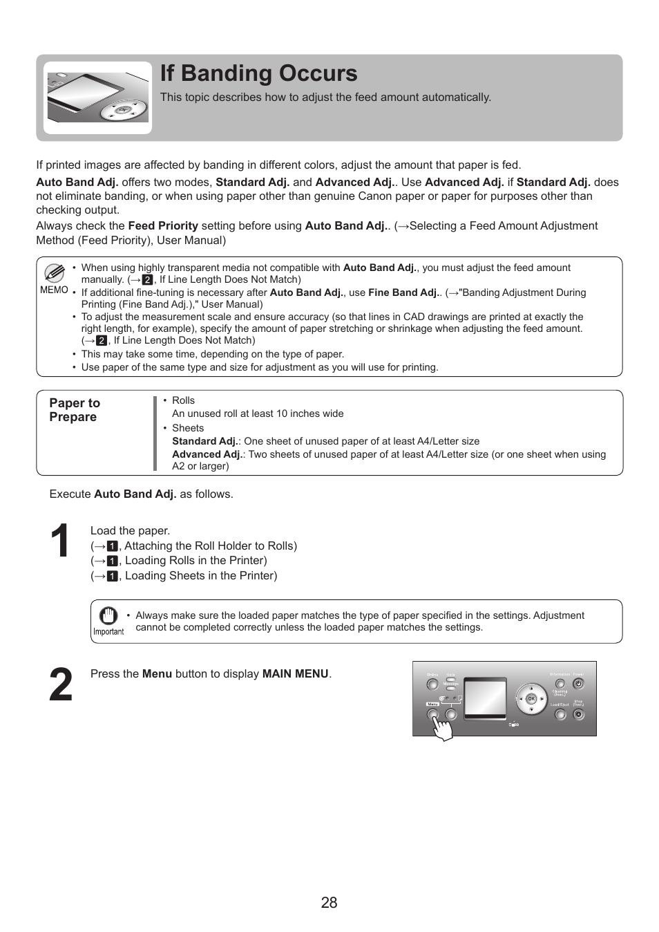 If banding occurs | Canon imagePROGRAF iPF815 MFP M40 User Manual | Page 28 / 52