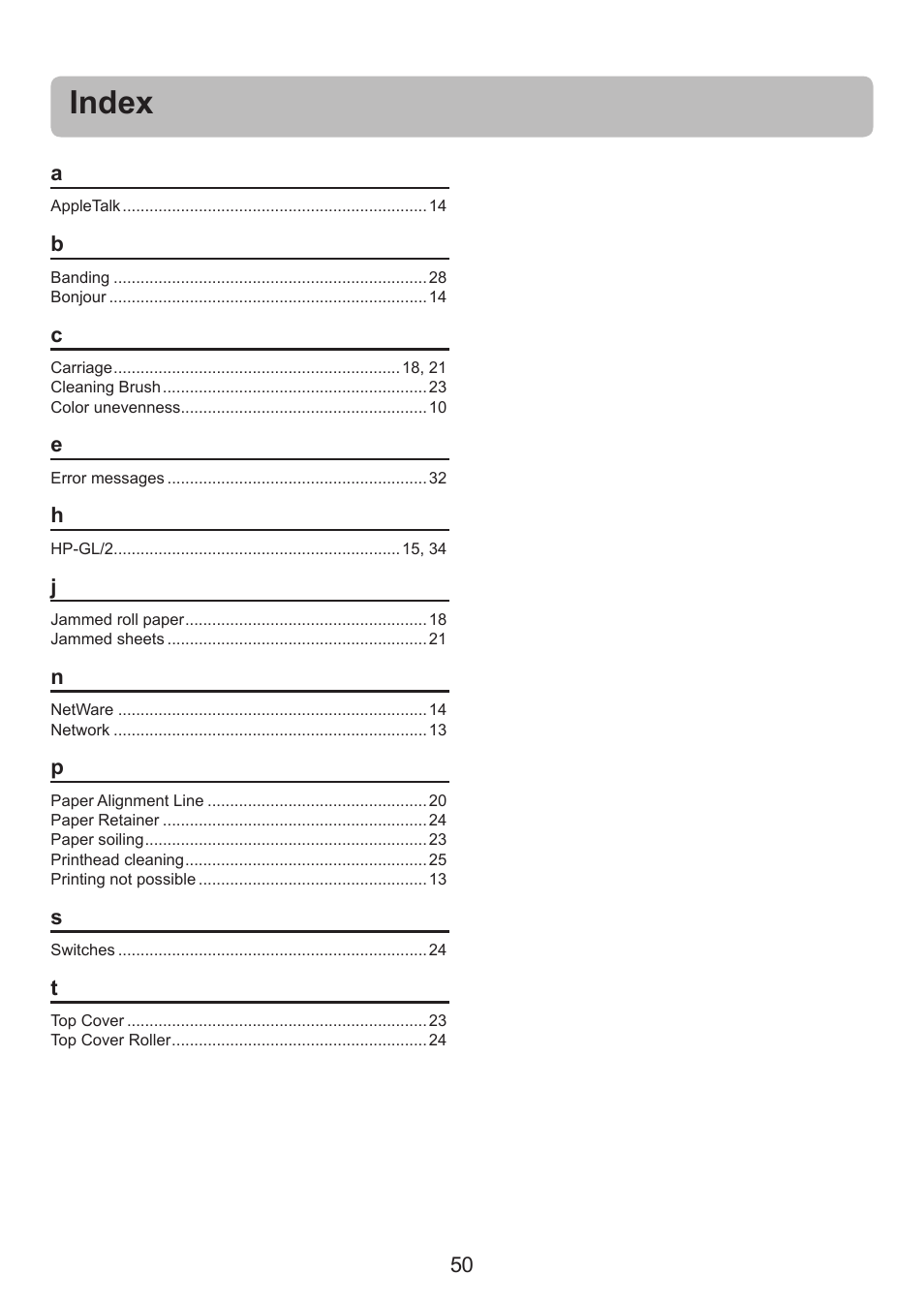 Index | Canon imagePROGRAF iPF815 MFP M40 User Manual | Page 50 / 52