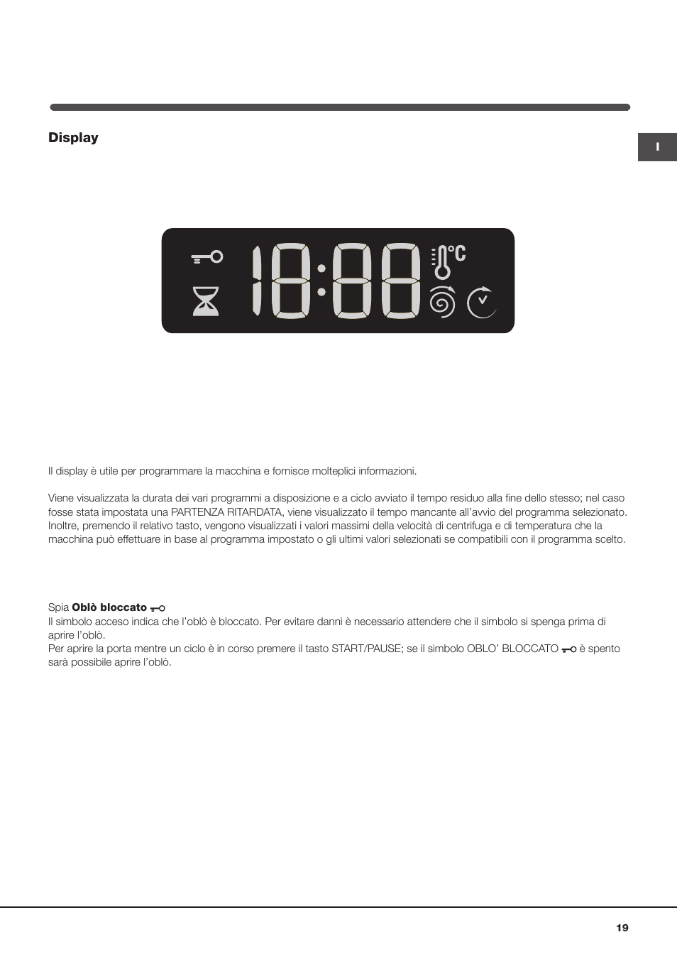 Display | Hotpoint Ariston WMSF 602 User Manual | Page 19 / 84
