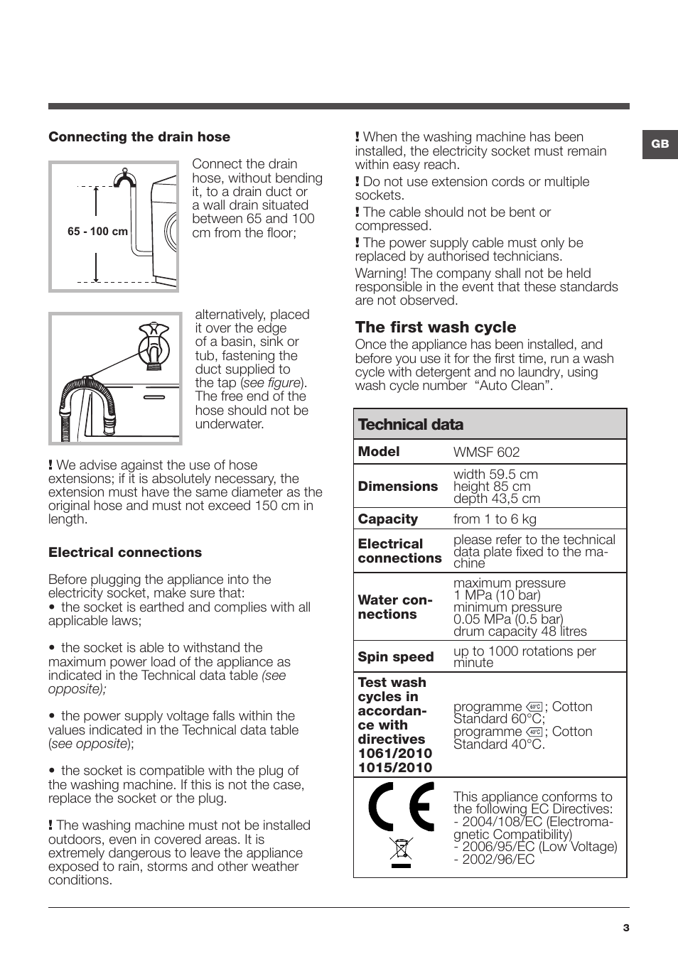 Hotpoint Ariston WMSF 602 User Manual | Page 3 / 84