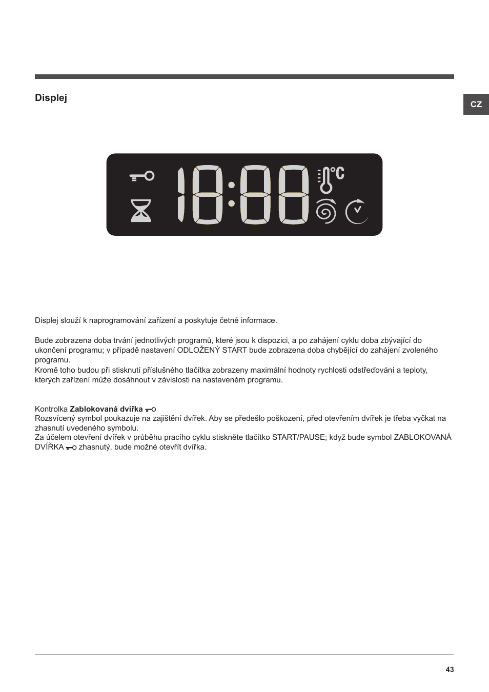 Displej | Hotpoint Ariston WMSF 602 User Manual | Page 43 / 84
