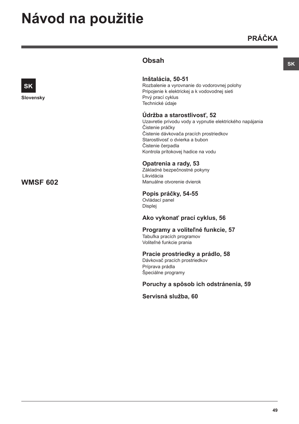 Hotpoint Ariston WMSF 602 User Manual | Page 49 / 84