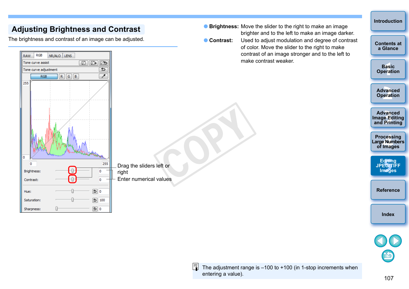 Adjusting brightness and contrast, Cop y | Canon EOS Rebel T5i 18-55mm IS STM Lens Kit User Manual | Page 108 / 152