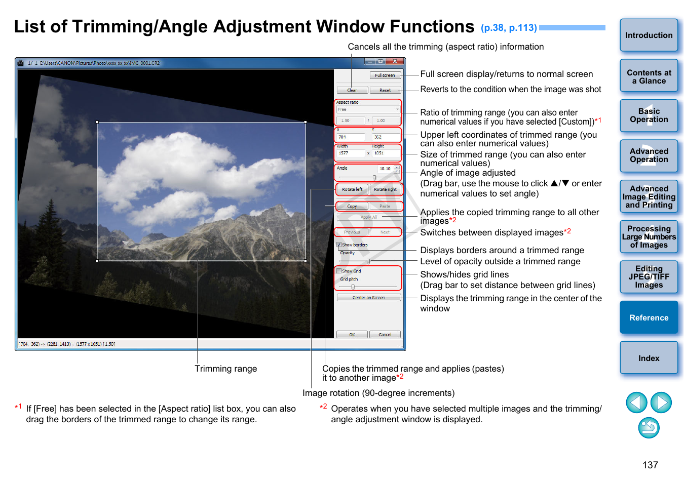 List of trimming/angle adjustment window functions, Tton, P.137) | P.137, Cop y | Canon EOS Rebel T5i 18-55mm IS STM Lens Kit User Manual | Page 138 / 152