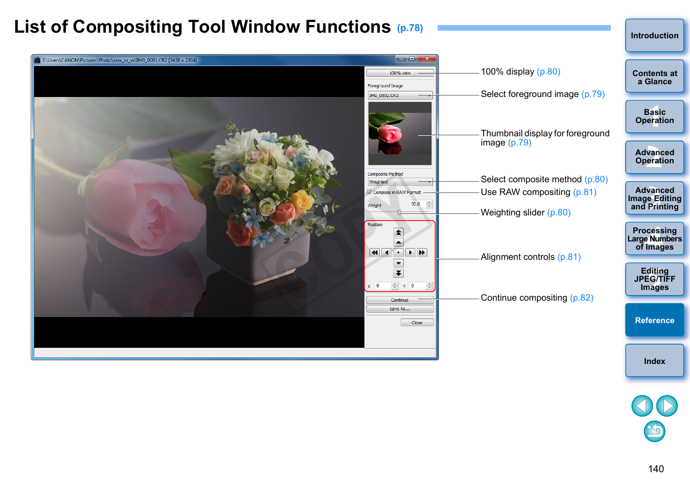 List of compositing tool window functions, Cop y | Canon EOS Rebel T5i 18-55mm IS STM Lens Kit User Manual | Page 141 / 152