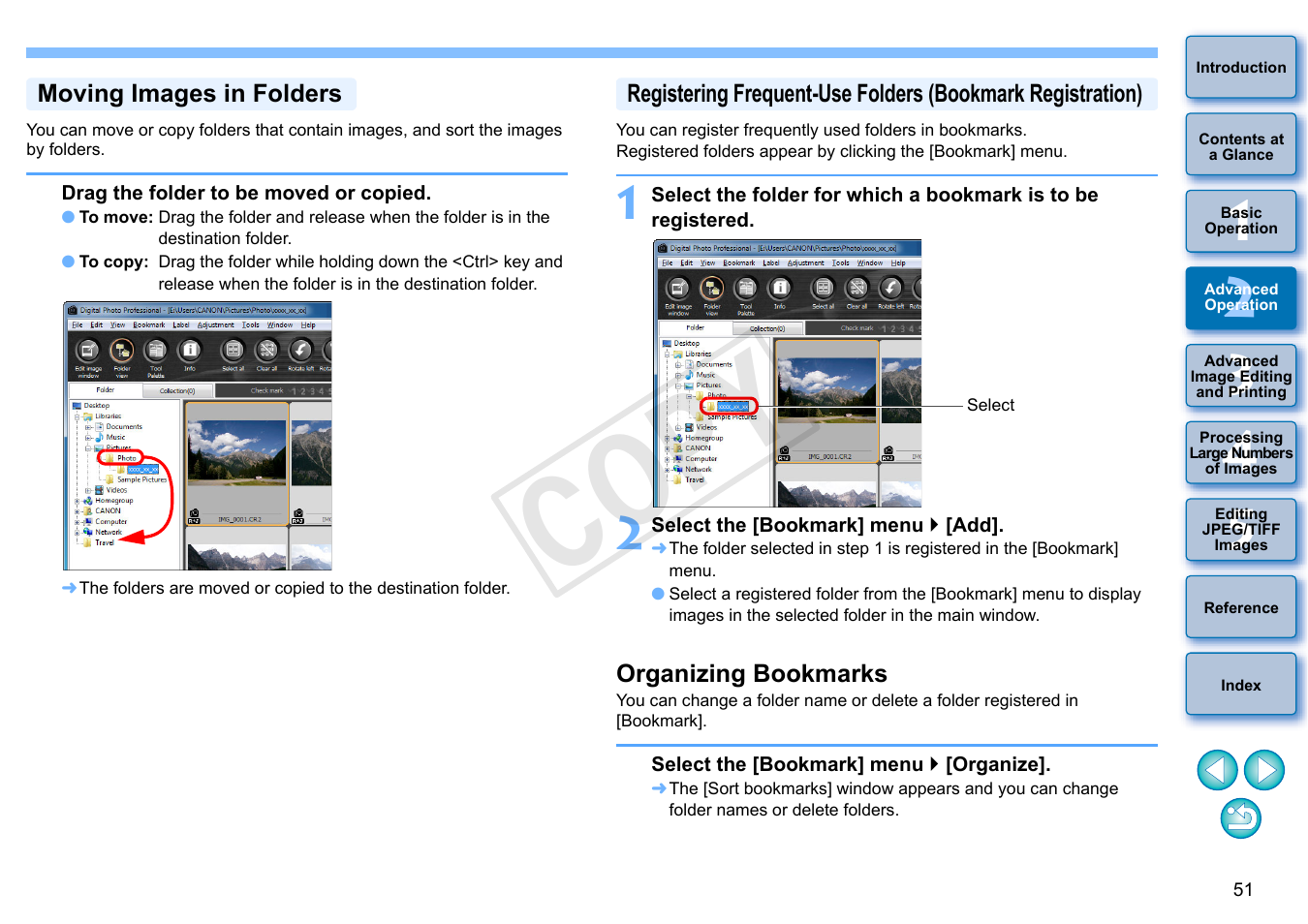 Moving images in folders, Organizing bookmarks, Cop y | Canon EOS Rebel T5i 18-55mm IS STM Lens Kit User Manual | Page 52 / 152