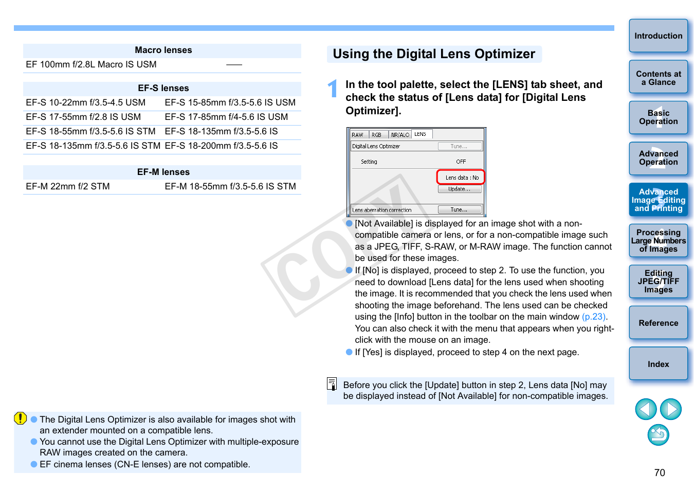 Using the digital lens optimizer, Cop y | Canon EOS Rebel T5i 18-55mm IS STM Lens Kit User Manual | Page 71 / 152