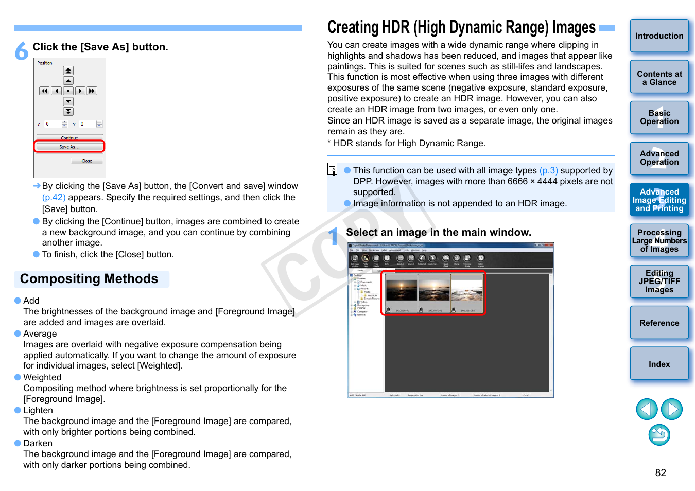 Creating hdr (high dynamic range) images, P.82, P.82) | Compositing methods, Cop y | Canon EOS Rebel T5i 18-55mm IS STM Lens Kit User Manual | Page 83 / 152