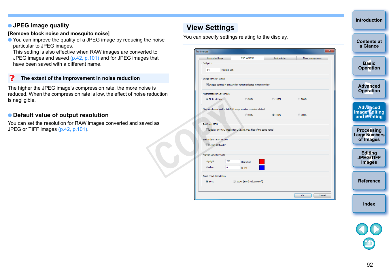 P.92), Is enlarged, P.92 | View settings, Cop y | Canon EOS Rebel T5i 18-55mm IS STM Lens Kit User Manual | Page 93 / 152