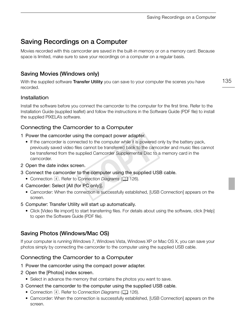 Saving recordings on a computer 135, Cop y | Canon XA10 User Manual | Page 135 / 191