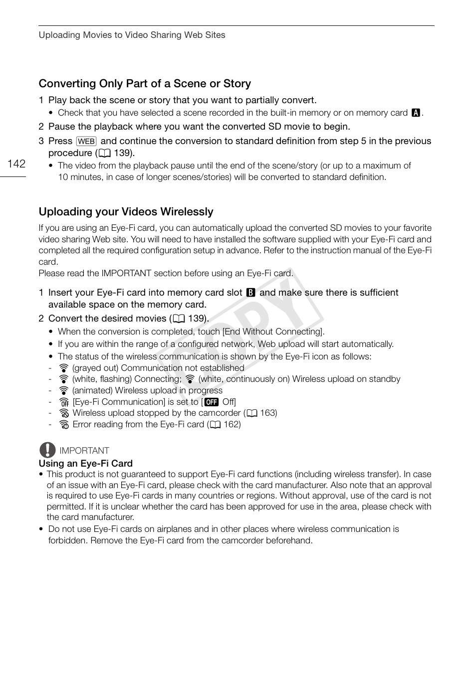 Converting only part of a scene or, Story 142, Uploading your videos wirelessly 142 | Cop y | Canon XA10 User Manual | Page 142 / 191