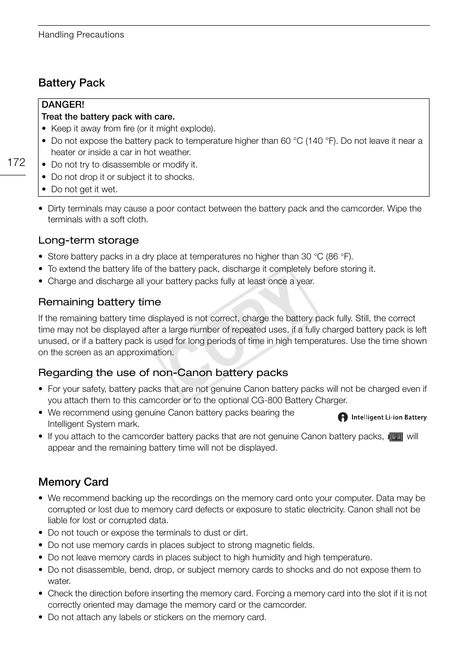 Battery pack 172 memory card 172, Cop y | Canon XA10 User Manual | Page 172 / 191