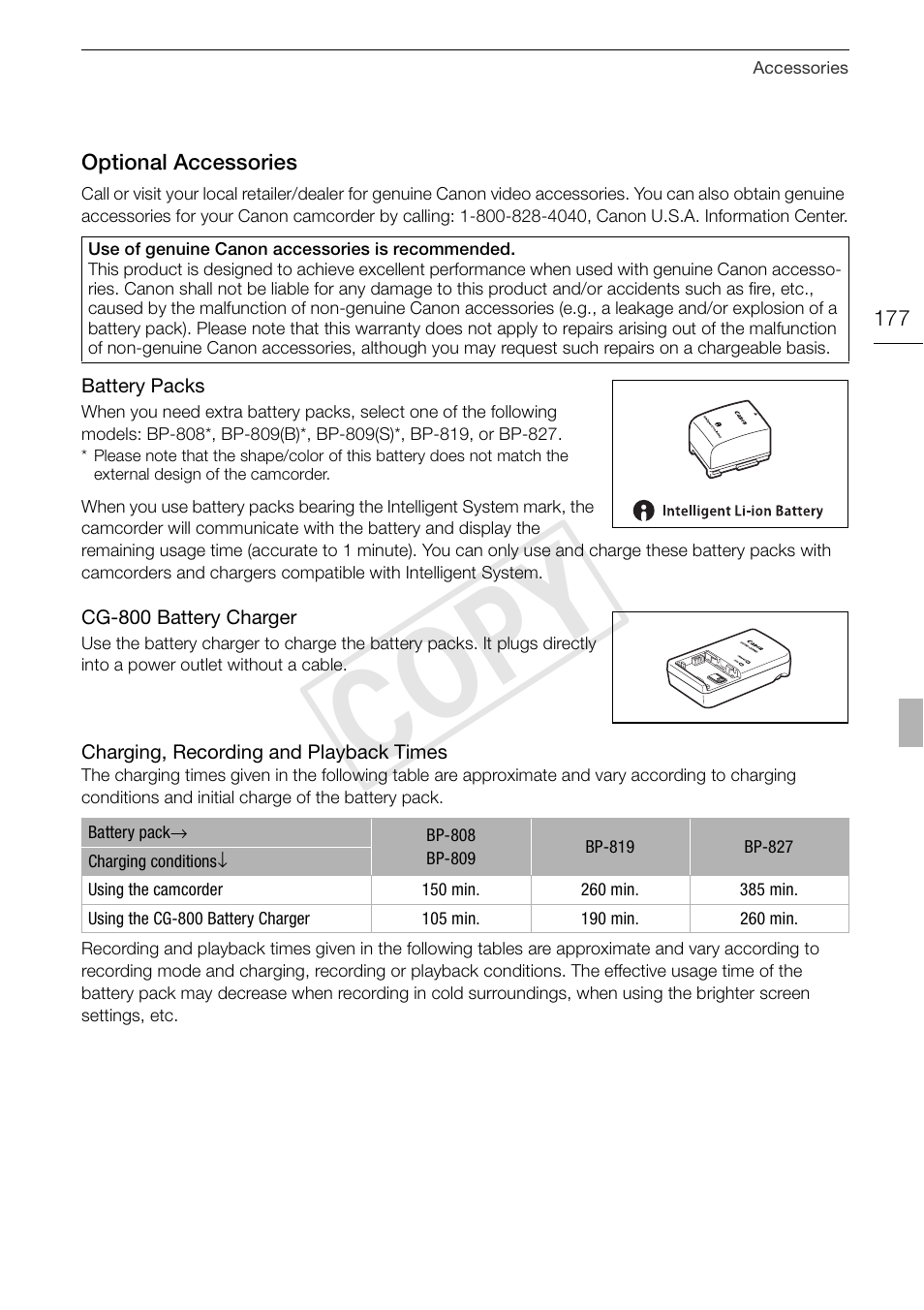 Optional accessories 177, Cop y | Canon XA10 User Manual | Page 177 / 191