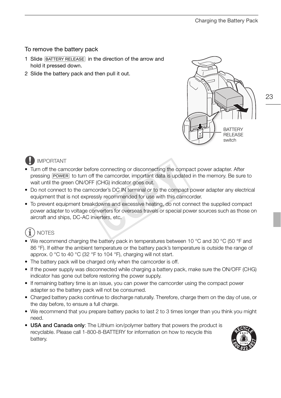 Cop y | Canon XA10 User Manual | Page 23 / 191