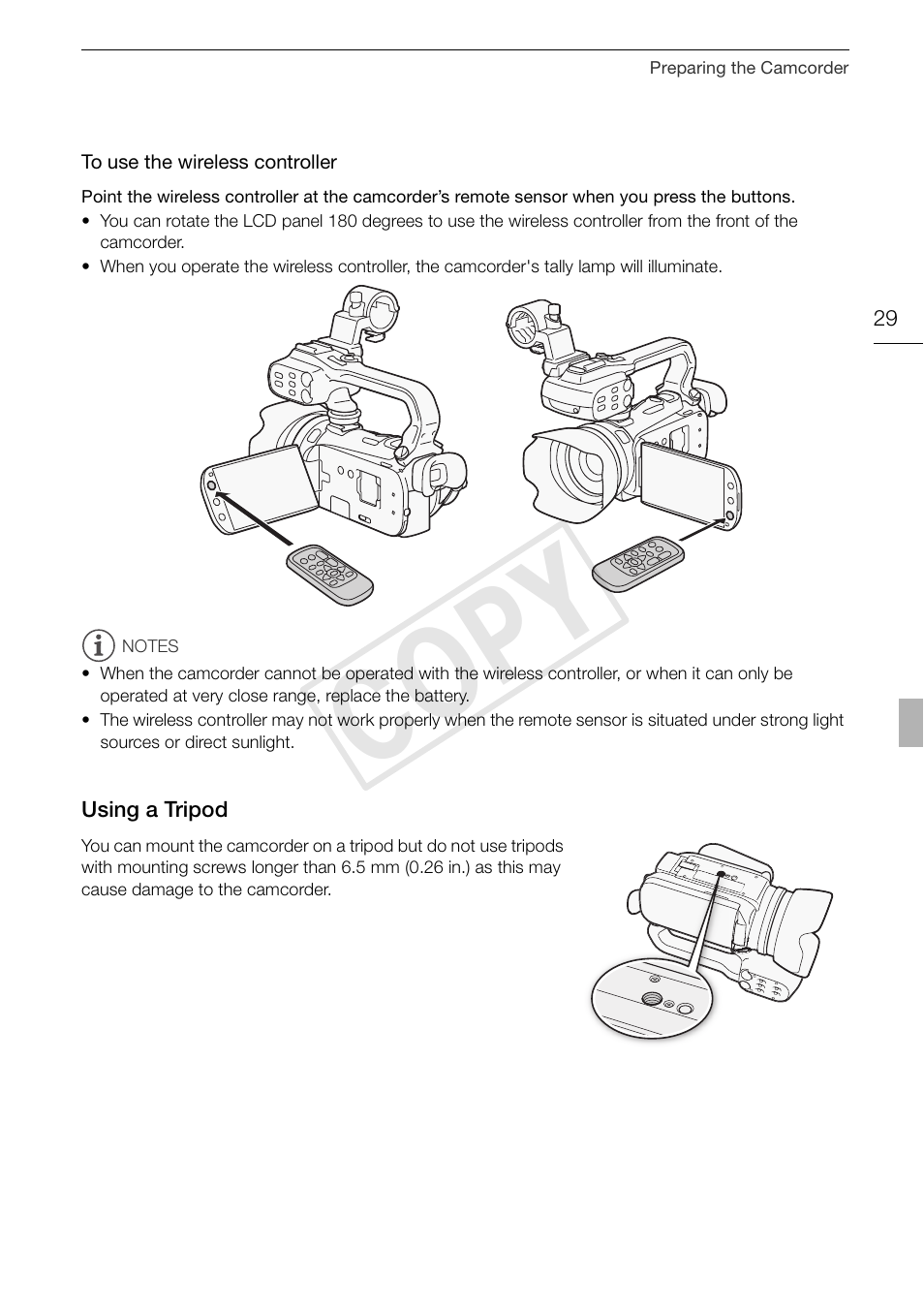 Using a tripod 29, Cop y | Canon XA10 User Manual | Page 29 / 191