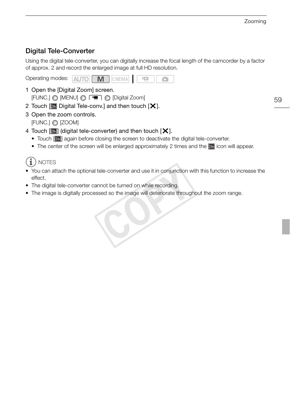 Digital tele-converter 59, Cop y | Canon XA10 User Manual | Page 59 / 191