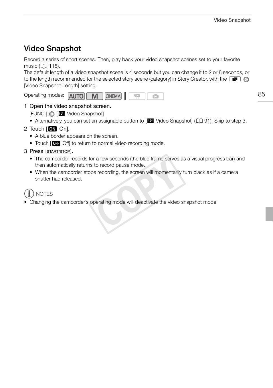 Video snapshot 85, Cop y | Canon XA10 User Manual | Page 85 / 191