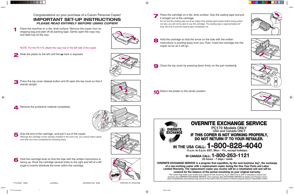 Canon PC170 User Manual | 2 pages