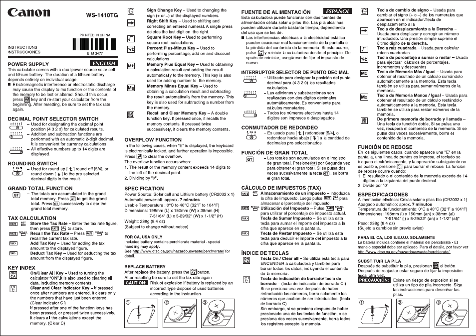 Canon WS-1410TG User Manual | 4 pages