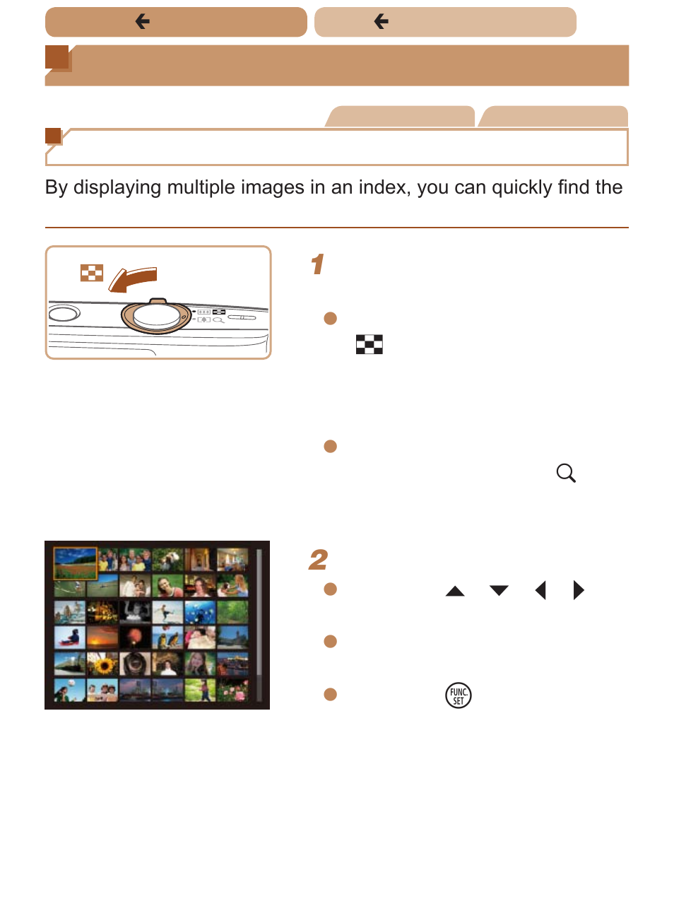 Browsing and filtering images, Browsing and filtering, Images | Navigating through images in an index | Canon PowerShot ELPH 140 IS User Manual | Page 114 / 222