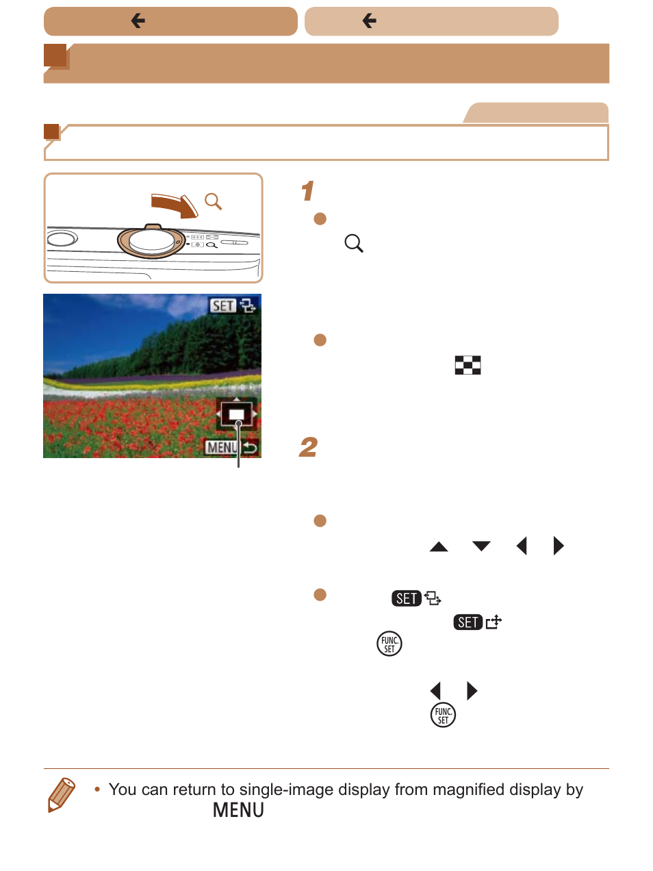 Image viewing options, And “v, Magnifying images | Canon PowerShot ELPH 140 IS User Manual | Page 117 / 222