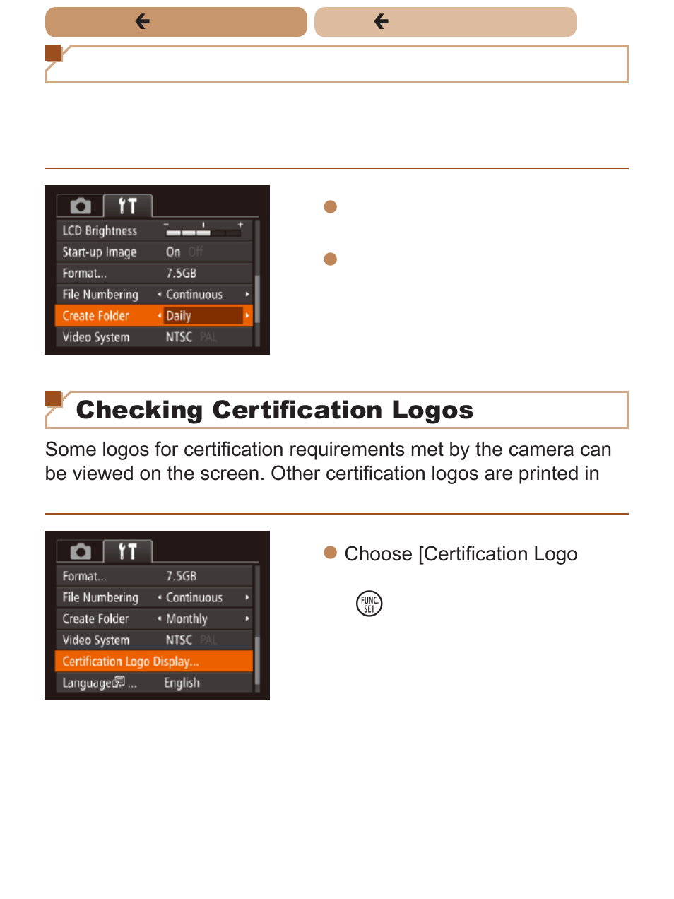 Date-based image storage, Checking certification logos | Canon PowerShot ELPH 140 IS User Manual | Page 143 / 222