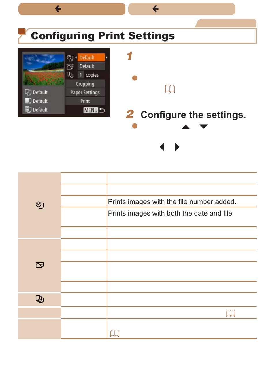 Configuring print settings, Access the printing screen, Configure the settings | Canon PowerShot ELPH 140 IS User Manual | Page 164 / 222