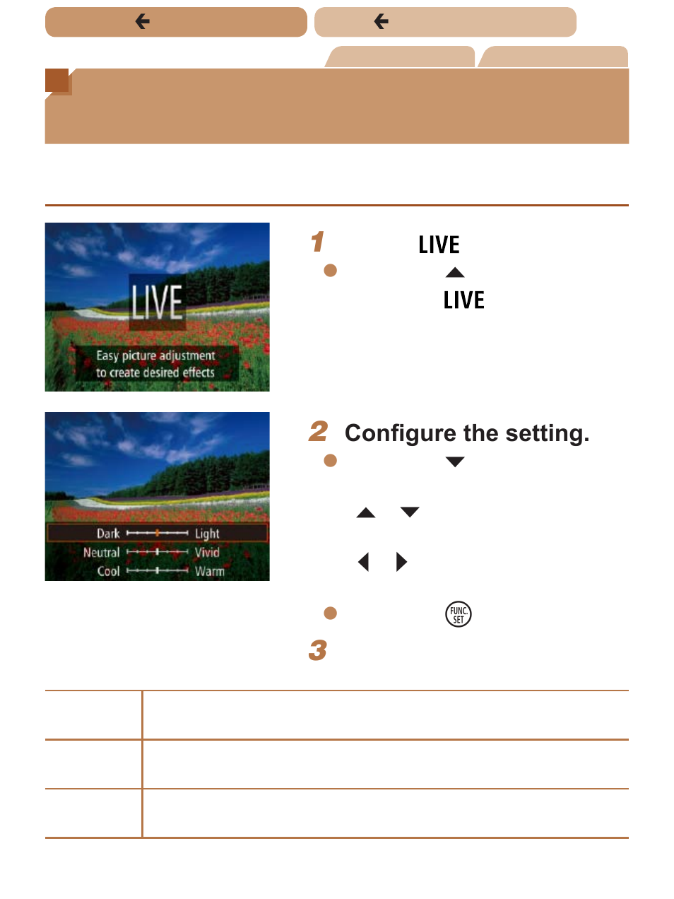 Brightness / color, Customization, Live view control) | Canon PowerShot ELPH 140 IS User Manual | Page 70 / 222