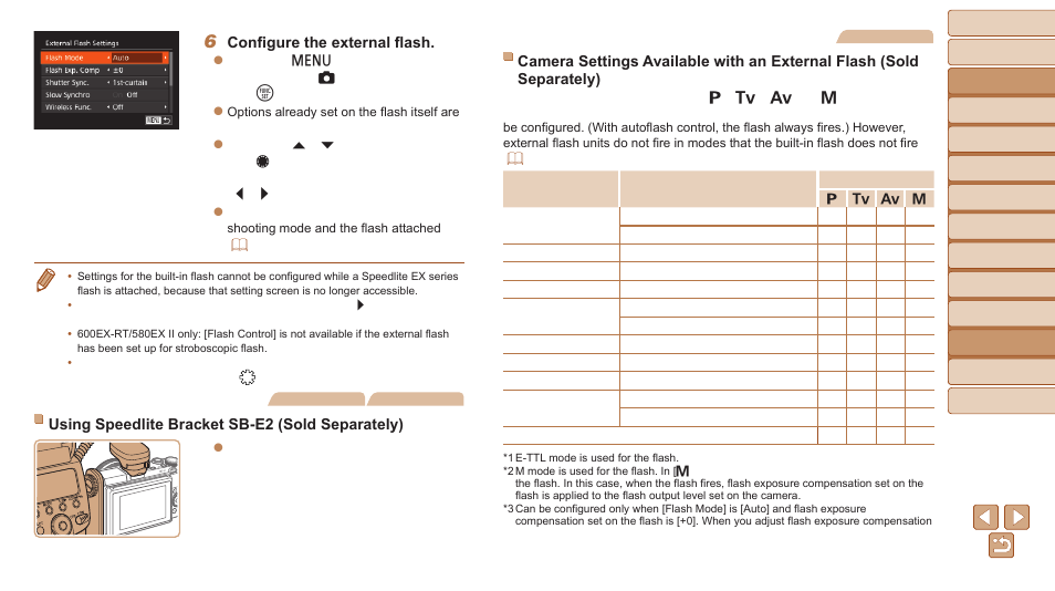 Configure the external flash, Using speedlite bracket sb-e2 (sold separately) | Canon PowerShot G1 X Mark II User Manual | Page 193 / 240
