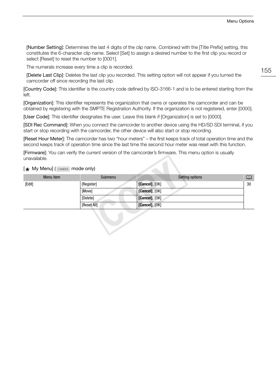 Cop y | Canon EOS C300 PL User Manual | Page 155 / 186